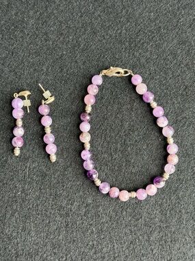 Handmade Purple Amethyst Beaded Bracelet & Earrings Set | 8.5” Jewelry Set